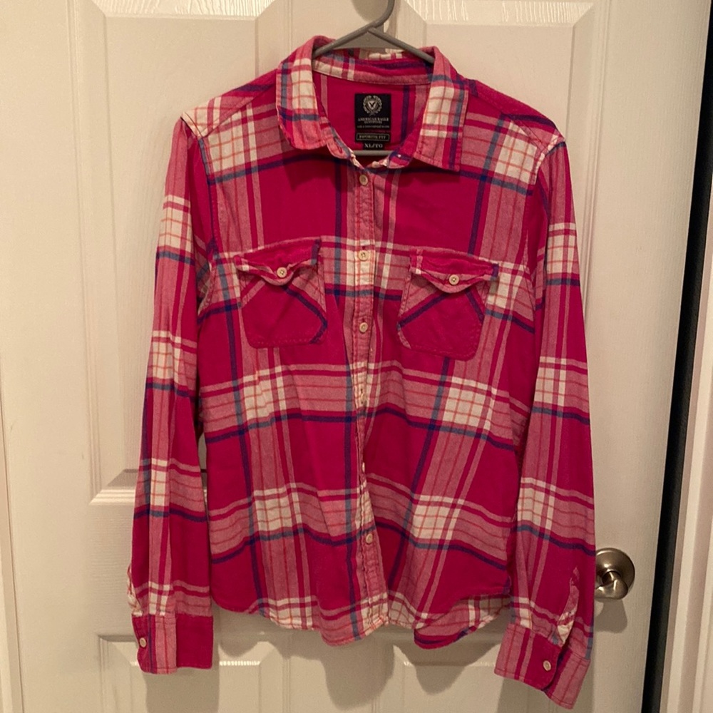 pink plaid button down flannel
